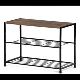 AUTRONIC Cipőtartó, 2 polcos, MDF, régi sonoma fa dekor, fekete fém (GD-413 OLW)