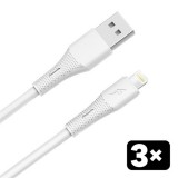 AVAX CB4306 3x USBA-Lightning gyorstöltő szilikon kábel szett, fehér - 1,5m