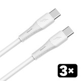 AVAX CB4307 3x 60W USBC gyorstöltő szilikon kábel szett, fehér - 1,5m
