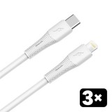 AVAX CB4308 3x 27W USBC-Lightning gyorstöltő szilikon kábel szett, fehér - 1,5m
