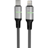 AVAX CB637 STEELY LED 27W USB-C – Lightning gyorstöltő kábel, fonott, fekete - 3m