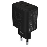 AVAX CH602B SPEEDY+ 45W GaN 2x USB-C PD3.0 fekete gyors töltő adapter (AVAX CH602B)