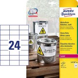 Avery Zweckform Avery-Zweckform L4718-20 70 x 37 mm Poliészter fólia Fehér 480 db Véglegesen tapadó Fólia címkék Lézer, Másolat (L4718-20)