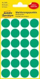 Avery Zweckform No. 3006 zöld színű, 18 mm átmérőjű, öntapadó jelölő címke (jelölő pötty, jelölő pont) permanens ragasztóval - kiszerelés: 96 címke / csomag, 4 ív / csomag