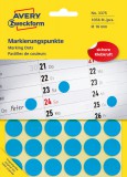 Avery Zweckform No. 3375 kék színű, 18 mm átmérőjű, öntapadó jelölő címke (jelölő pötty, jelölő pont) permanens ragasztóval - kiszerelés: 1056 címke / csomag, 22 ív / csomag