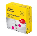 Avery Zweckform No. 3854 magenta színű, 19 mm átmérőjű, tekercses öntapadós jelölő címke adagoló dobozban - doboz tartalma: 1 tekercs, 250 darab címke