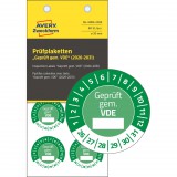 Avery Zweckform No. 6984-2026 zöld színű, 30 mm átmérőjű, öntapadós időjárásálló felülvizsgálati címke, 2026-2031-es évszámmal, Geprüft gemäß VDE felirattal - kiszerelés: 80 címke / csomag
