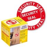 Avery Zweckform No. 7312 piros színű, 38 mm átmérőjű, "Security Seal" felirattal előre megnyomtatott öntapadós tekercses biztonsági lezáró címke - doboz tartalma: 1 tekercs, 125 darab címke