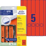 Avery Zweckform No. L4748-20 piros színű 38 x 297 mm méretű, univerzálisan nyomtatható, öntapadós iratrendező címke, permanens ragasztóval A4-es íven - kiszerelés: 100 címke / 20 ív