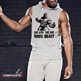 Awdis 30% gym 70% diet 100% beast - kapucnis ujjatlan póló (szürke)