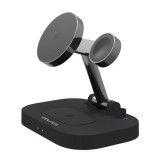 Awei Apple iPhone 15 Pro Max asztali töltőállvány 4in1 (15w, wireless, gyorstöltő, magsafe, Apple watch töltő) fekete