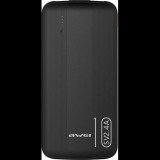 AWEI P20K vésztöltő 2 USB+Type-C aljzat 10000mAh, PD gyorstöltő, FEKETE (P20K)