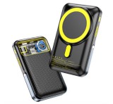 AWEI PA-10 vésztöltő Type-C aljzat (10000mAh, 20W, wireless, MagSafe, PD gyorstöltő 3.0, LED kijelző, kitámasztó) FEKETE