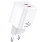 Awei PD65-EU hálózati töltő 2 Type-C aljzat (35W, GaN, PD gyorstöltő) FEHÉR