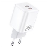 Awei PD65-EU hálózati töltő (2xUSB-C, 35W, GaN, fehér)