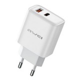 Awei pd81-eu hálózati töltő usb+type-c aljzat (22.5w, gan, pd gyorstöltő) fehér