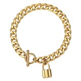 AZIZ Arany színű nemesacél lakat díszes T-záras karkötő