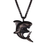 AZIZ Brutálmenő nemesacél vicsorgó cápás medál vastag nyaklánccal, fekete