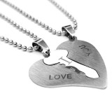 AZIZ 'I love you' nemesacél páros nyaklánc, szív és kulcs - fém nyaklánccal