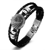 AZIZ Kártya motívumos Royal Flush nemesacél és műbőr férfi karkötő