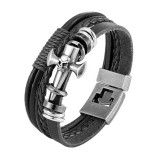 AZIZ Kereszt és koponya motívumos nemesacél és műbőr férfi karkötő