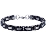 AZIZ Nemesacél bizánci stílusú férfi karkötő, ezüst-fekete, 25 cm