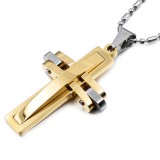AZIZ Nemesacél kereszt medál nyaklánccal, ezüst-arany színű II.
