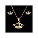 AZIZ Nemesacél Korona medál és fülbevaló szett, arany színű