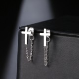 AZIZ Nemesacél láncos kereszt fülbevaló, 1 pár - ezüst színű