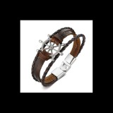 AZIZ Rusztikus hajós motívumos többrétegű nemesacél és műbőr karkötő