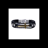 AZIZ Rusztikus kereszt motívumos többrétegű nemesacél és műbőr karkötő