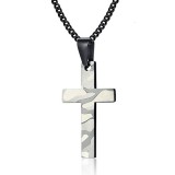 AZIZ Terepmintás nemesacél kereszt medál fekete nemesacél nyaklánccal