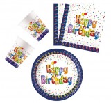 Aztadejo Multicolor Happy Birthday party szett 36 db-os 20 cm-es tányérral