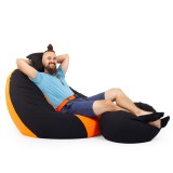 Babszem bútorház Fekete - Narancs ALL IN Bicolor XXL Babzsákfotel Garnitúra