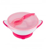 BABYONO Miska uzavíratelná s přísavkou a lžičkou 300 ml růžová 6m+