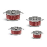 Bachmayer piros- fehér pöttyös edénykészlet 8 részes, BM-4003