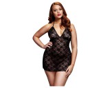 BACI Plus Size - nyakpántos, csipke babydoll - fekete (XL-XXL)