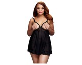 BACI Plus Size - nyitott, pöttyös babydoll - fekete (XL-XXL)