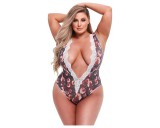 Baci Plus Size - virágos, csipkés body