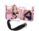 Bad Kitty - bőr korbács üveg dildóval (átlátszó-fekete)