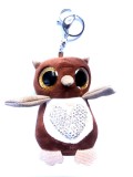 Bagoly kristályos, plüss kulcstartó, táskadísz- barna
