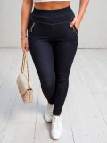 Baking & Pet Kft Farmerhatású rugalmas hosszú leggings,cipzáros - Sötétkék