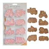 Baking & Pet Kft Műanyag sütemény kiszúró és nyomda-munkásautók 8db