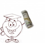 Ballagási ajándék pénzátadó figura