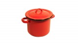 Bara és Bara Kft. Zománcozott retro fazék fedővel, 1,5 L, piros