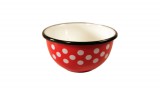 Bara és Bara Kft. Zománcozott retro müzlis tál, 14 cm, piros pöttyös