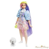 Barbie Extravagáns baba - Csillámos ruhában kutyussal