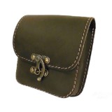 Barna bőr övtáska, egyfakkos, horgas csatos, kisebb, álló