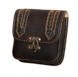 Barna, kígyóbőr mintás betéttel bőr övtáska, egyfakkos, horgas csatos, kisebb, álló