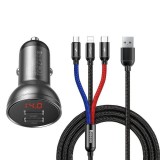 Baseus 2USB 4,8A 24W autós töltő LCD kijelzővel + 3in1 töltő kábellel Black TZCCBX-0G